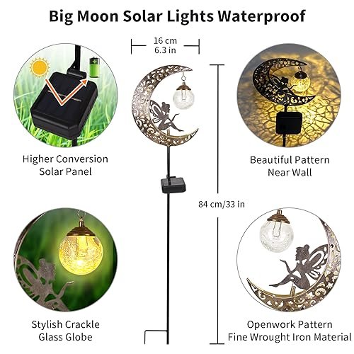 Solar Moon Fairy Lights: Crackle Glass LED Garden Pathway Decor Waterproof - Image 3