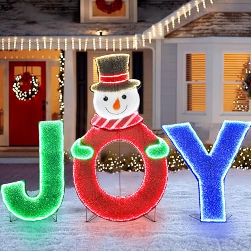 48" Joy Snowman Lighted Sign - Large Christmas Yard & Pathway Decoration - Image 6