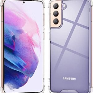 KIOMY Clear Case for Samsung Galaxy S21 5G Airbag Corners Shockproof Bumper Protective Phone Cover, Hybrid Design Hard PC Back with Flexible TPU Frame