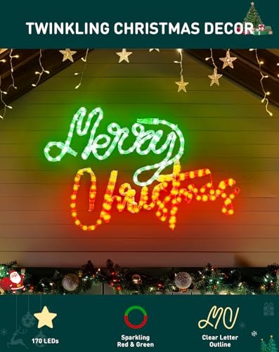 Shine Decor 24" Merry Christmas LED Sign, Waterproof Red & Green Lights - Image 5
