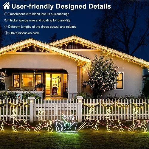 Here's a revised title:
66ft Warm White LED Icicle Lights - Outdoor Christmas Decorations 8 Modes Timer - Image 9