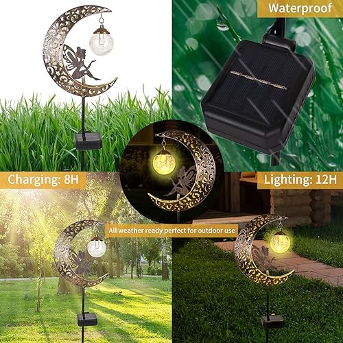 Solar Moon Fairy Lights: Crackle Glass LED Garden Pathway Decor Waterproof - Image 4
