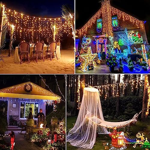 Here's a revised title:
66ft Warm White LED Icicle Lights - Outdoor Christmas Decorations 8 Modes Timer - Image 8