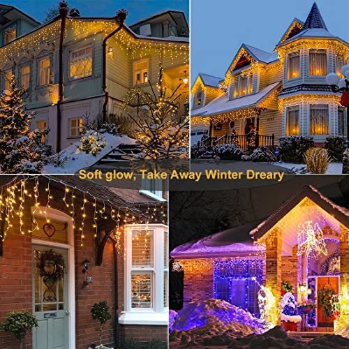 Here's a revised title:
66ft Warm White LED Icicle Lights - Outdoor Christmas Decorations 8 Modes Timer - Image 3
