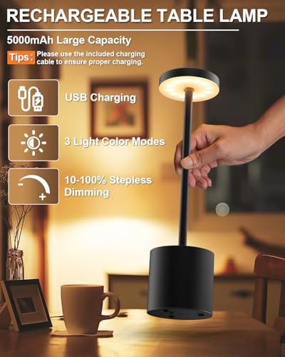 Portable LED Desk Lamps: Rechargeable Battery Cordless Table Lights Set of 2 - Image 3