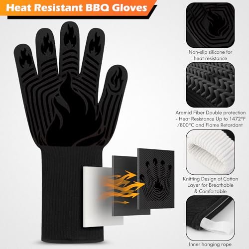 Pro BBQ Gloves: Heat Resistant 1472°F Silicone Grill Mitts for Cooking & Camping - Image 3