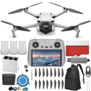 DJI Mini 3 Drone (DJI RC) - & Fly More Kit Lightweight and Foldable 34-min Flight Time Camera Drone Bundle with Built in Monitor, with 128 GB SD, 3.0 USB Card Reader, Landing Pad, Backpack and More
