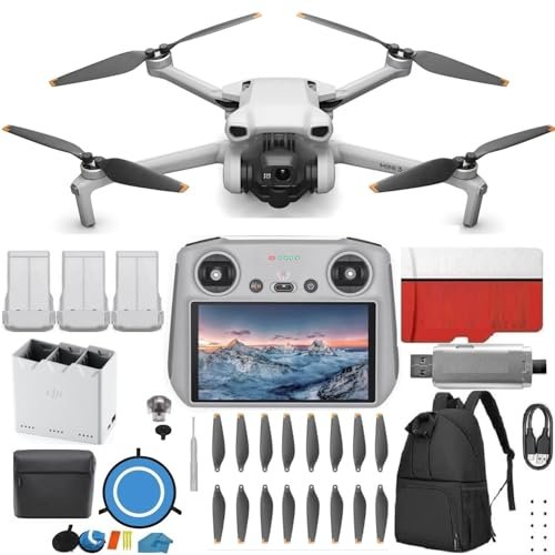 DJI Mini 3 Drone (DJI RC) - & Fly More Kit Lightweight and Foldable 34-min Flight Time Camera Drone Bundle with Built in Monitor, with 128 GB SD, 3.0 USB Card Reader, Landing Pad, Backpack and More