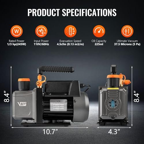 Professional HVAC AC Vacuum Pump Kit - 4.5 CFM, Manifold Gauge, Leak Detector - Image 2