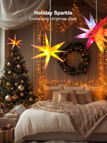 Moravian Star Christmas Tree Topper LED Light - App Controlled Color Changing - Image 7
