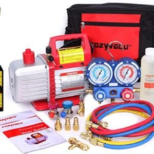 Pro HVAC & Auto AC Repair Kit: Vacuum Pump, Manifold Gauge, Leak Detector Set