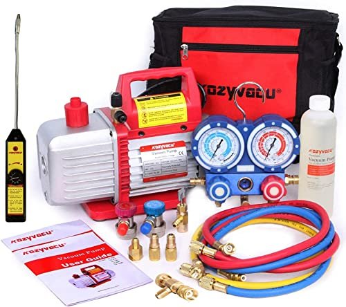 Pro HVAC & Auto AC Repair Kit: Vacuum Pump, Manifold Gauge, Leak Detector Set